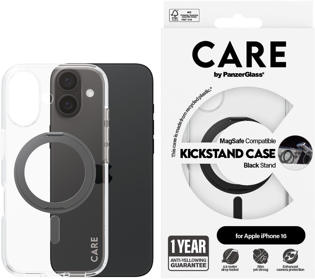 PanzerGlass CARE kryt Apple iPhone 16 MagSafe KickStand priehľadný/čierny