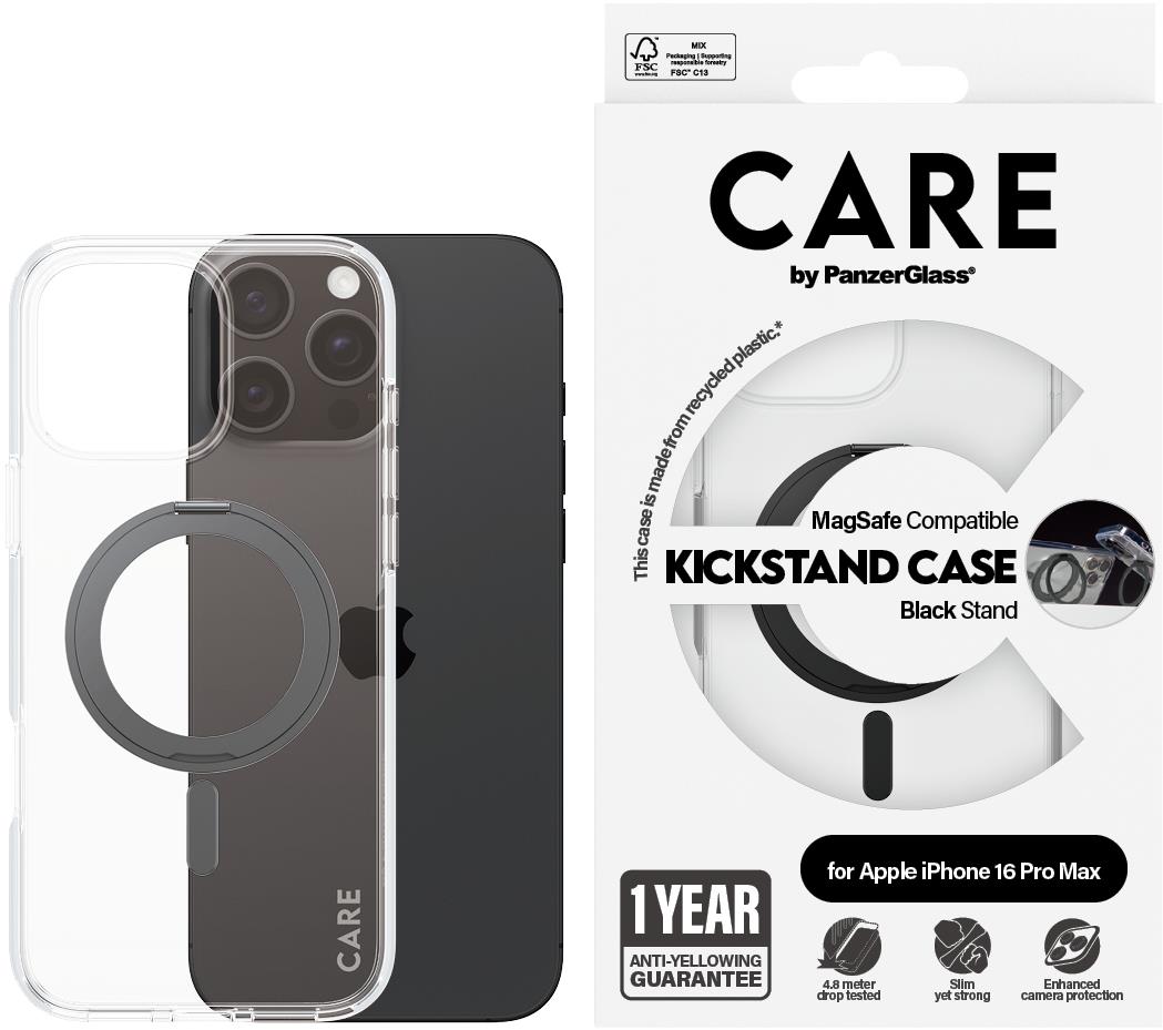 PanzerGlass CARE kryt Apple iPhone 16 Pro Max MagSafe KickStand priehľadný/čierny