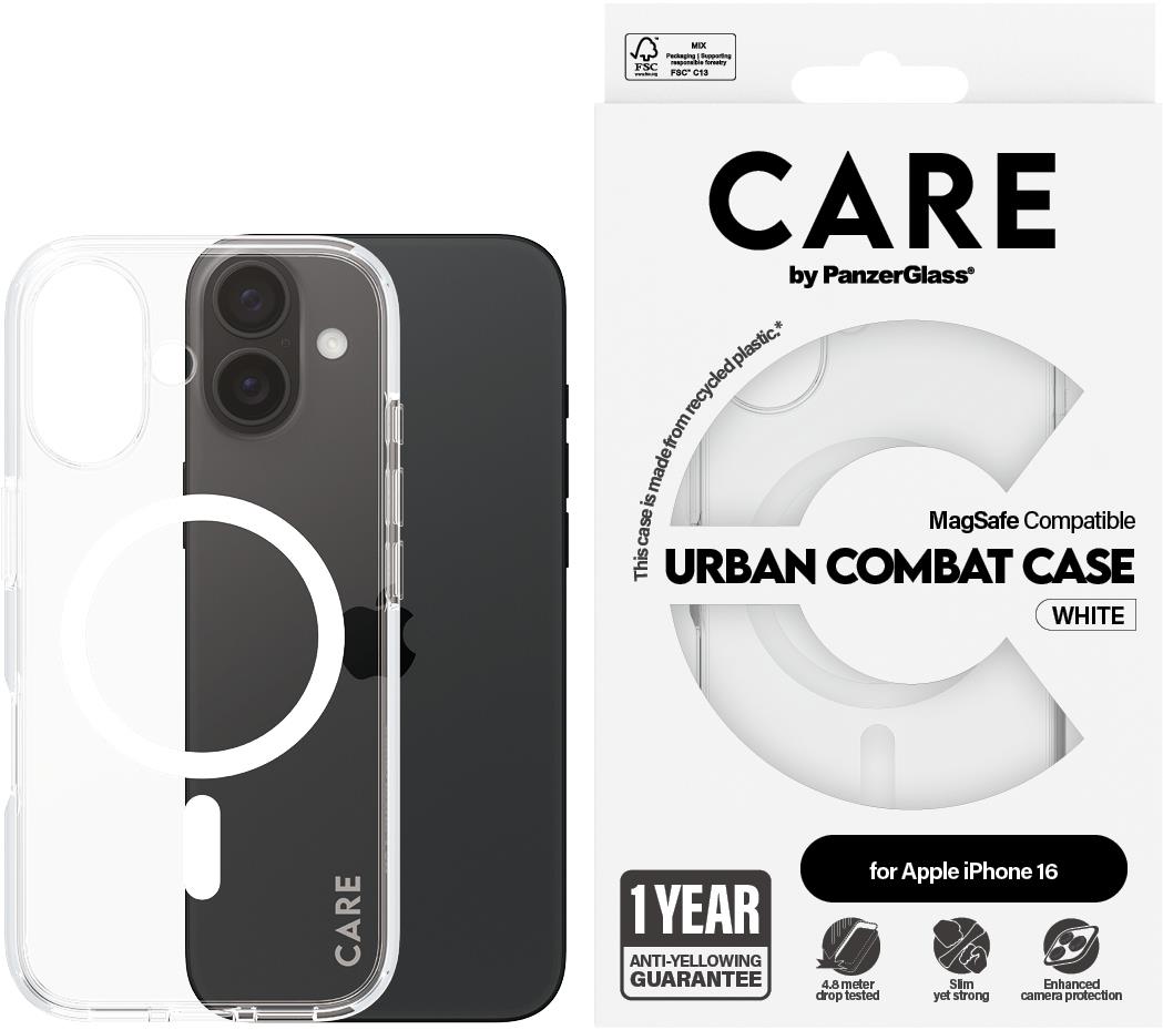 PanzerGlass CARE kryt Apple iPhone 16 MagSafe Urban Combat priehľadný/biely