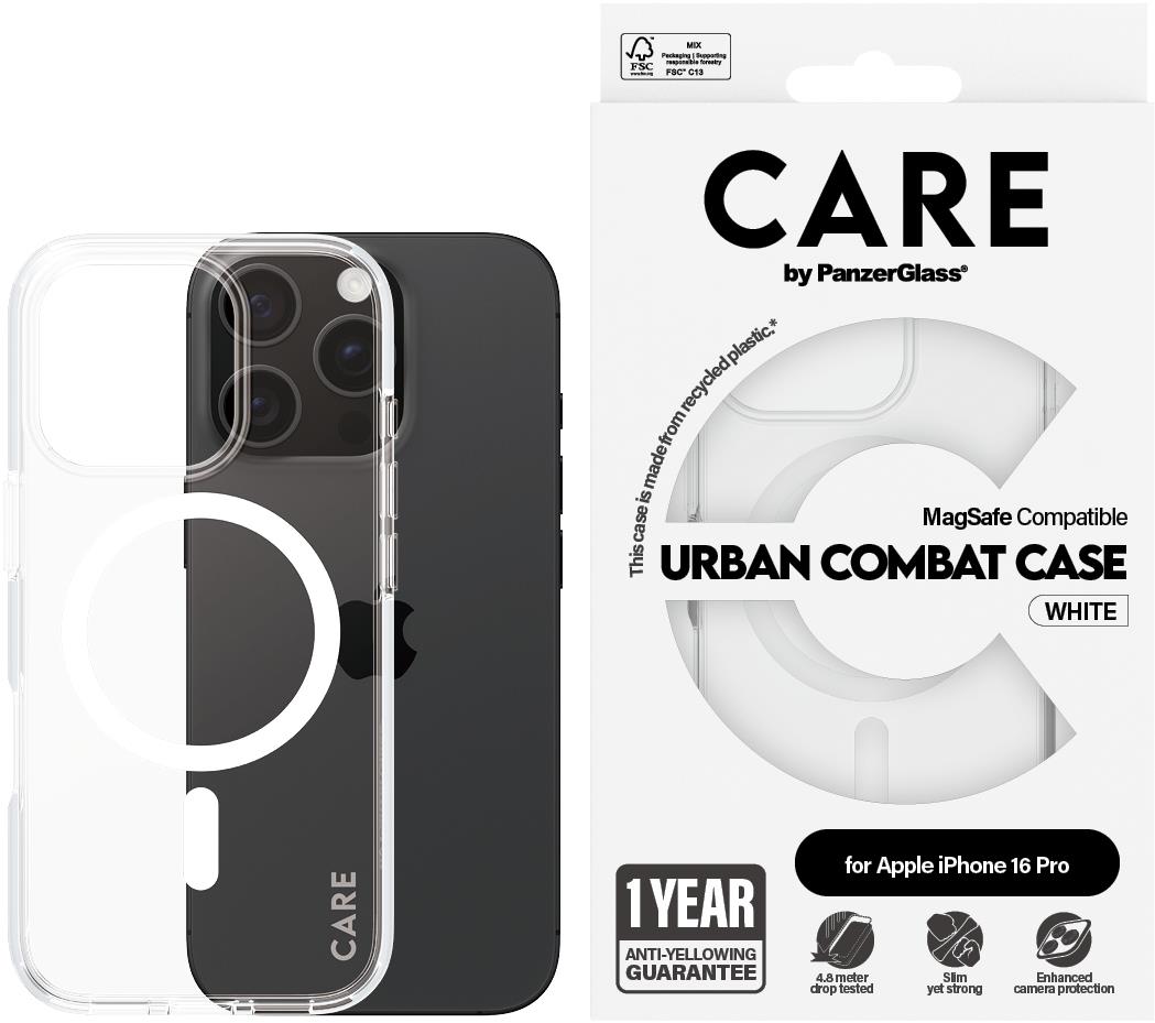 PanzerGlass CARE kryt Apple iPhone 16 Pro MagSafe Urban Combat priehľadný/biely