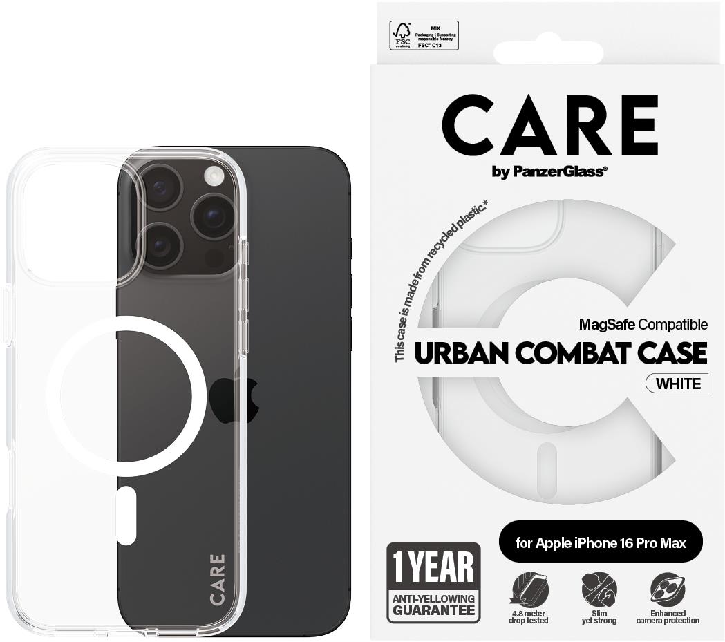 PanzerGlass CARE kryt Apple iPhone 16 Pro Max MagSafe Urban Combat priehľadný/biely