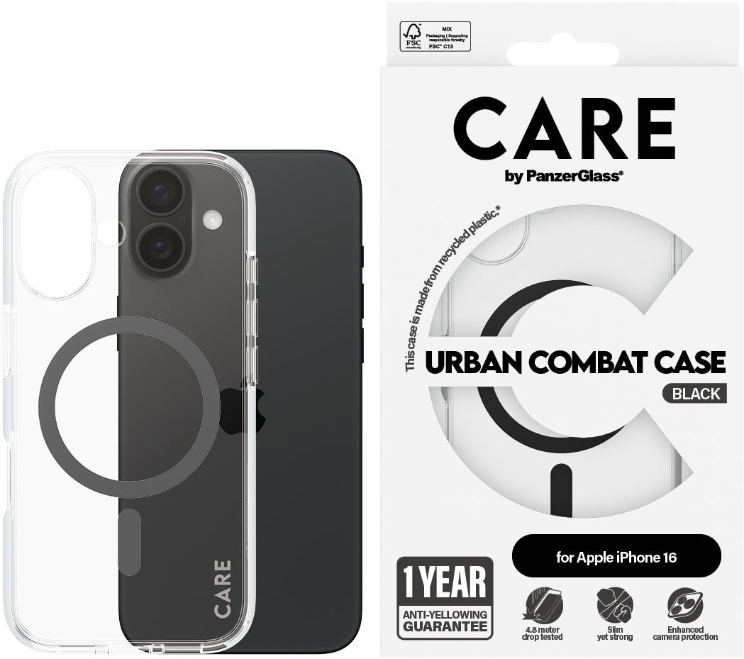PanzerGlass CARE kryt Apple iPhone 16 MagSafe Urban Combat priehľadný/čierny