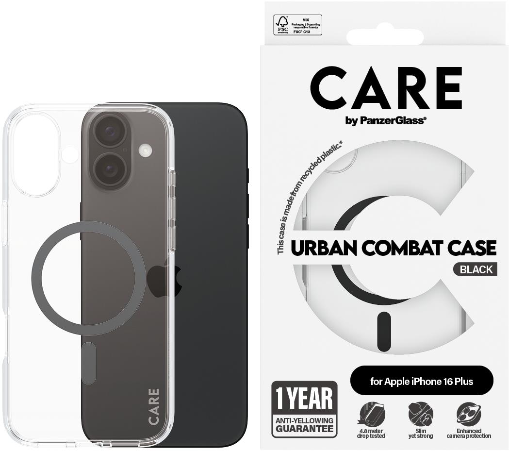 PanzerGlass CARE kryt Apple iPhone 16 Plus MagSafe Urban Combat priehľadný/čierny