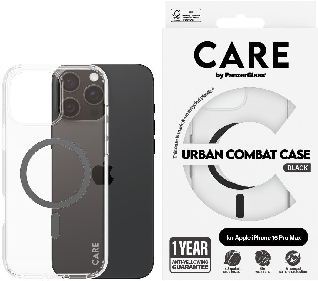 PanzerGlass CARE kryt Apple iPhone 16 Pro Max MagSafe Urban Combat priehľadný/čierny