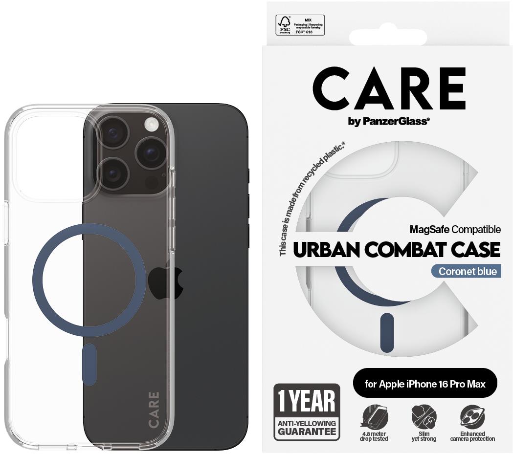 PanzerGlass CARE kryt Apple iPhone 16 Pro Max MagSafe Urban Combat priehľadný/modrý