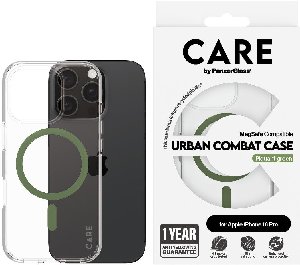 PanzerGlass CARE kryt Apple iPhone 16 Pro MagSafe Urban Combat priehľadný/zelený