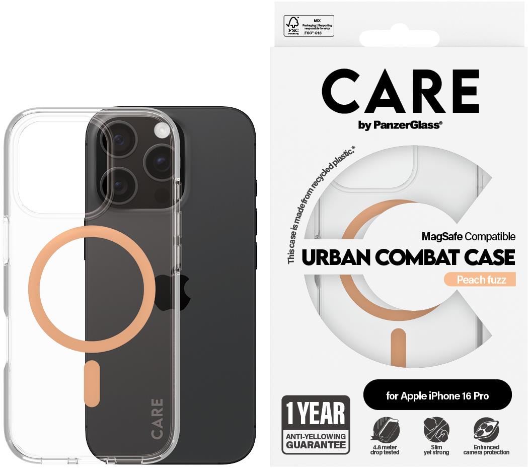 PanzerGlass CARE kryt Apple iPhone 16 Pro MagSafe Urban Combat priehľadný/broskyňový