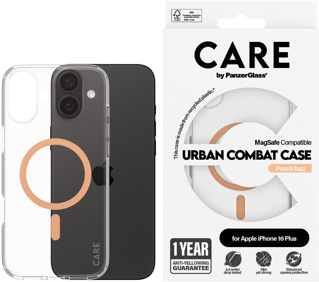 PanzerGlass CARE kryt Apple iPhone 16 Plus MagSafe Urban Combat priehľadný/broskyňový