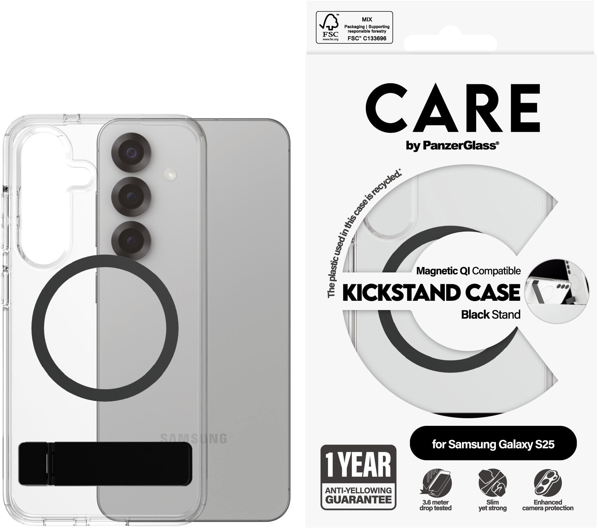PanzerGlass CARE kryt Samsung Galaxy S25 číry/čierny Kickstand & QI