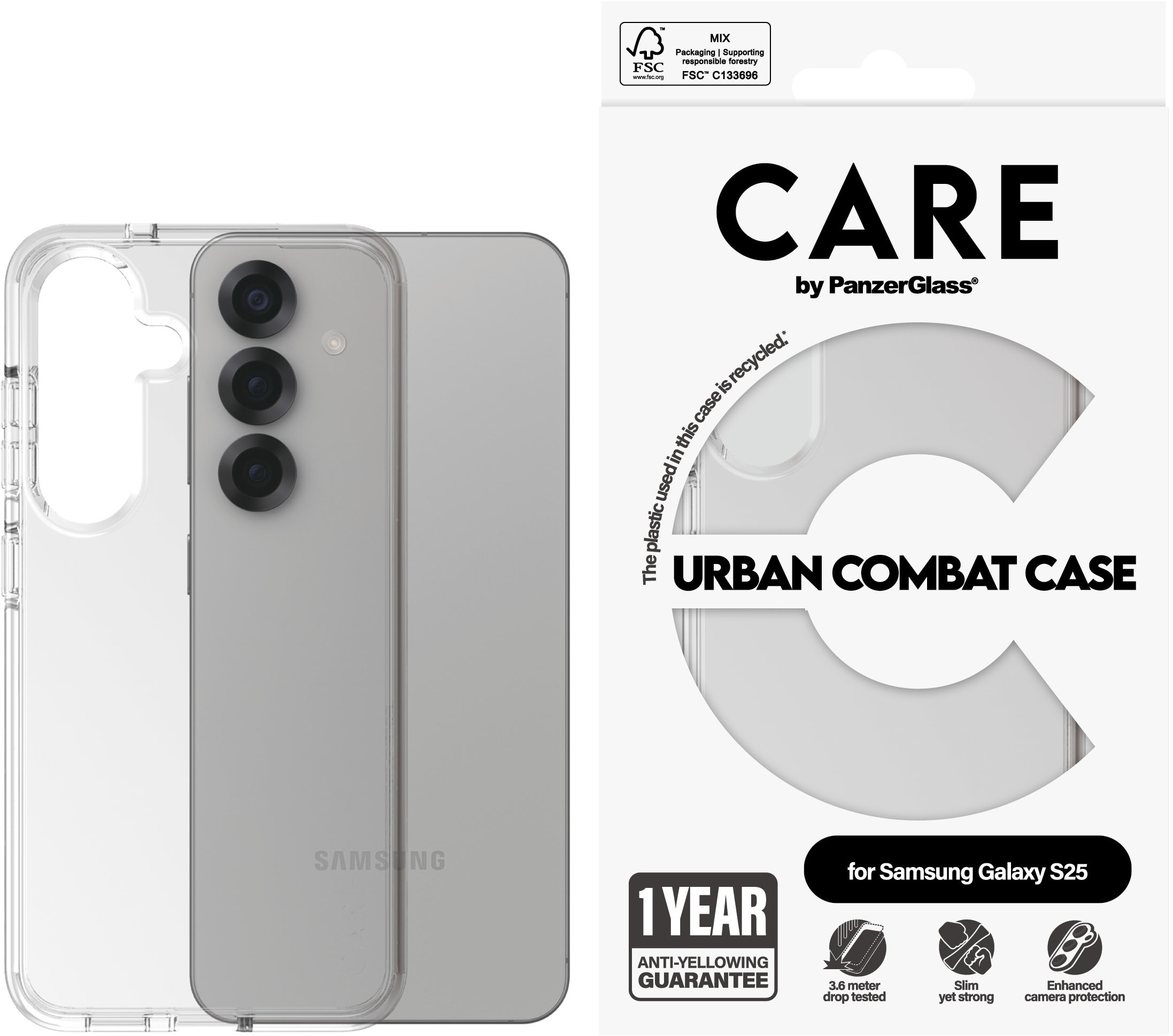 PanzerGlass CARE kryt Samsung Galaxy S25 Urban Combat číry