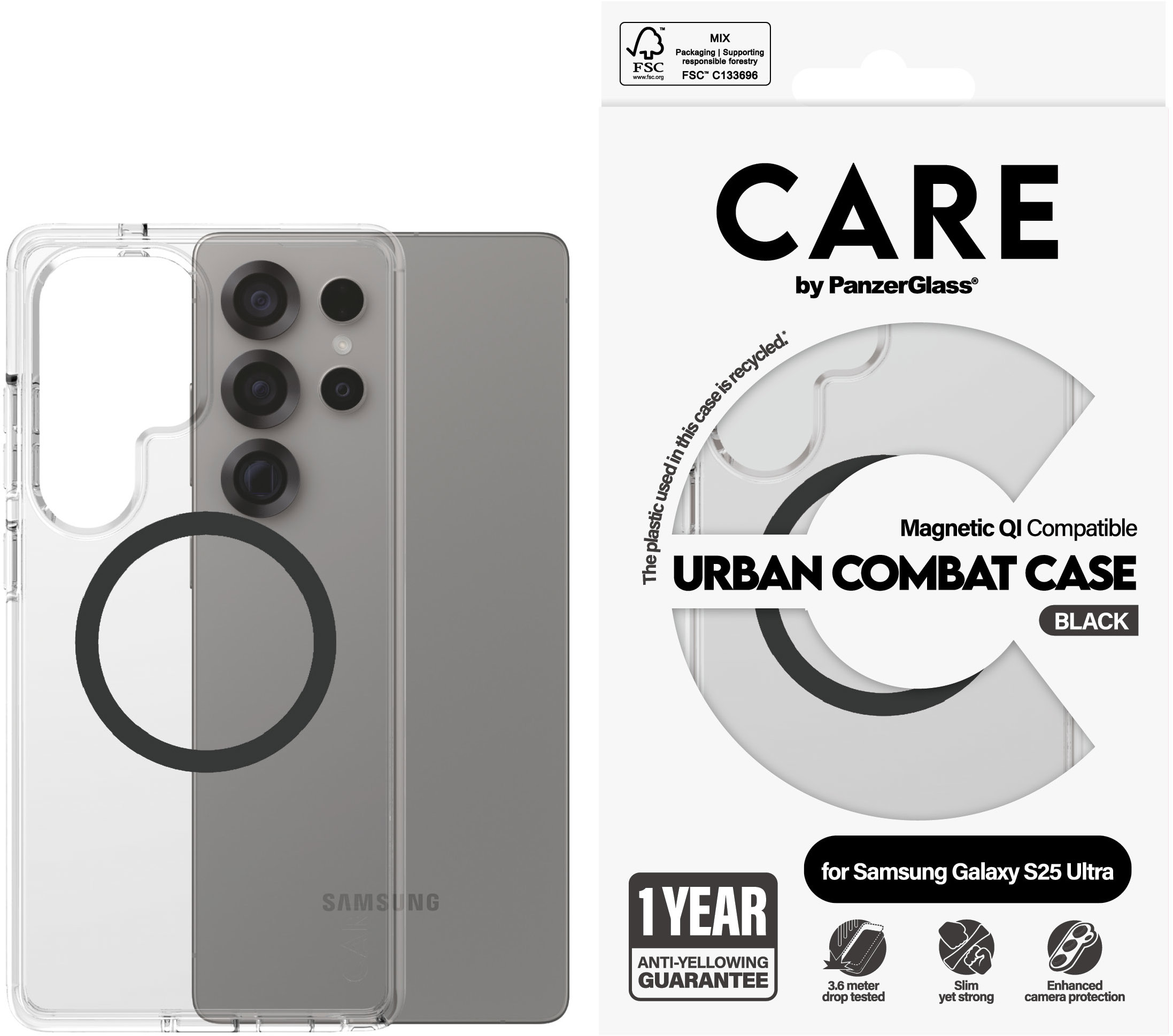 PanzerGlass CARE kryt Samsung Galaxy S25 Ultra Urban Combat číry/čierny QI