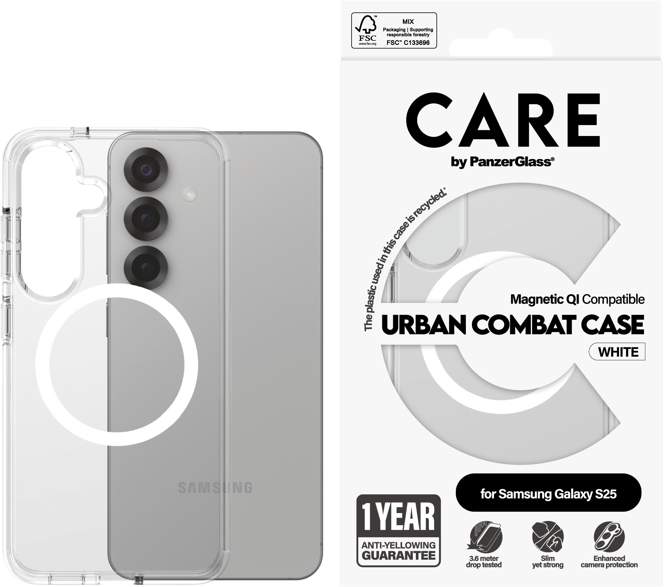 PanzerGlass CARE kryt Samsung Galaxy S25 Urban Combat číry/biely QI