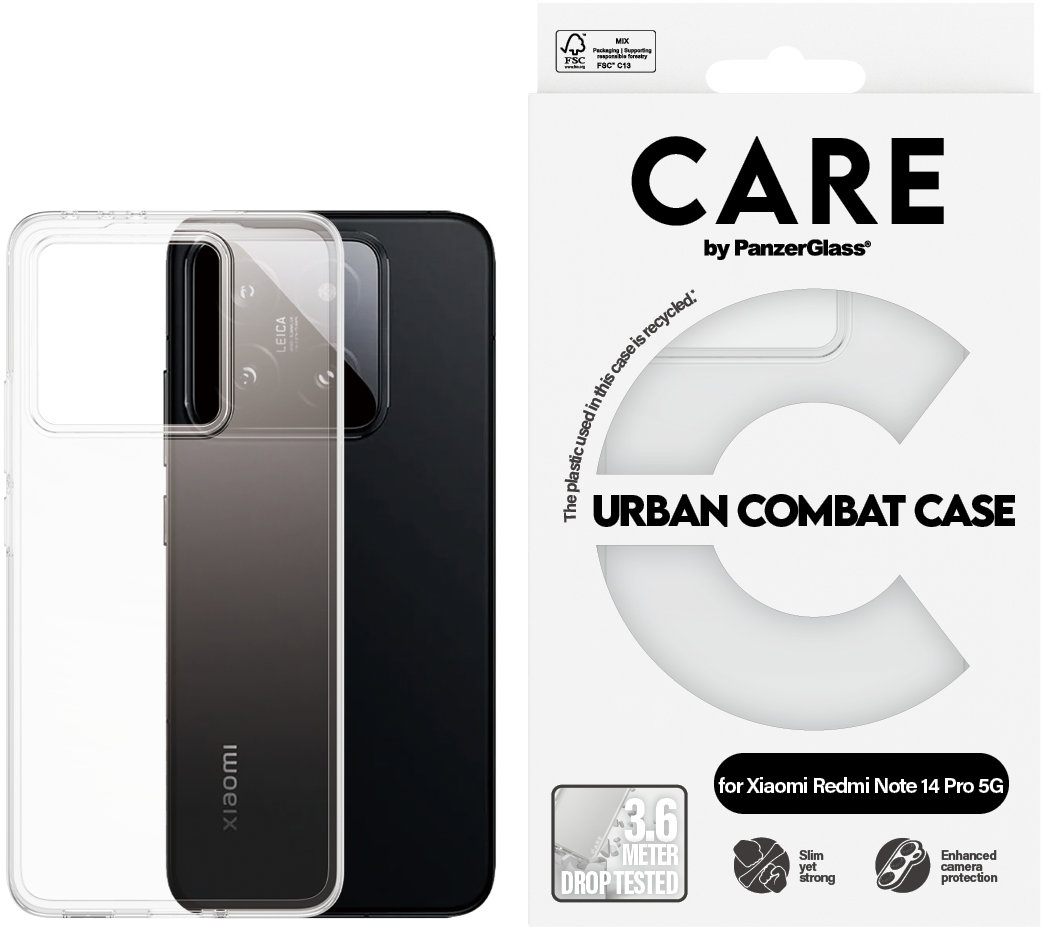 PanzerGlass CARE kryt Xiaomi Redmi Note 14 Pro 5G Urban Combat číry