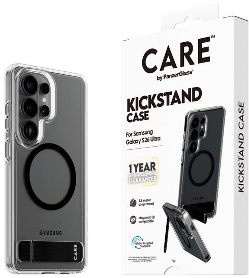PanzerGlass CARE kryt Samsung Galaxy S26 Ultra číry/čierny Kickstand Qi + ročná záruka proti žltnuti