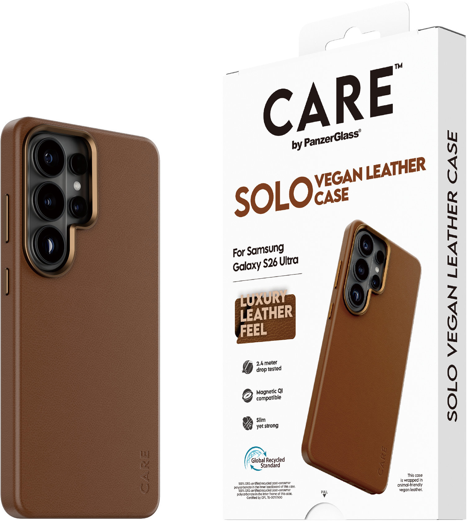 PanzerGlass CARE kryt Samsung Galaxy S26 Ultra SOLO Qi hnedá vegánska koža