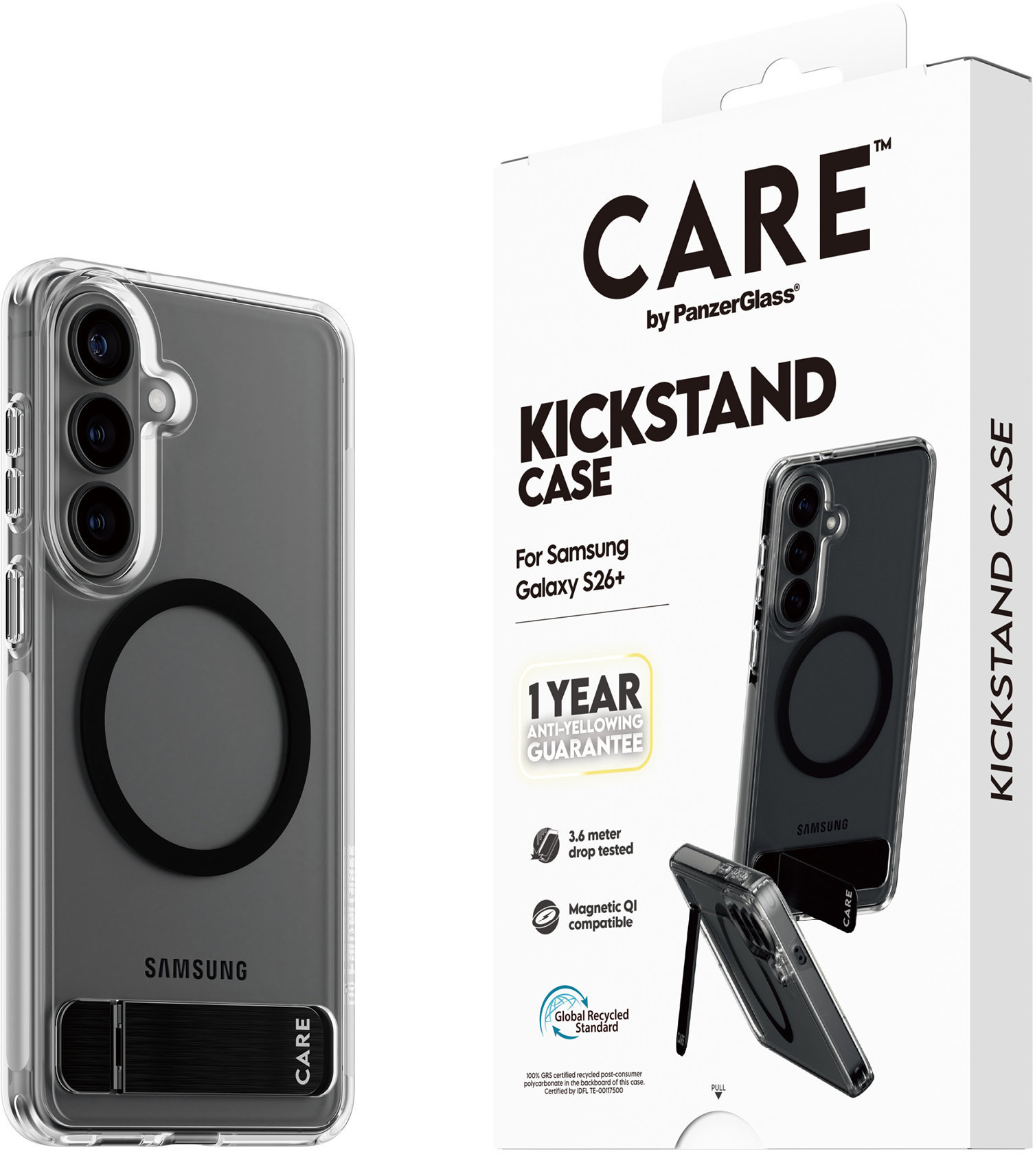 PanzerGlass CARE kryt Samsung Galaxy S26+ číry/čierny Kickstand Qi + ročná záruka proti žltnutiu