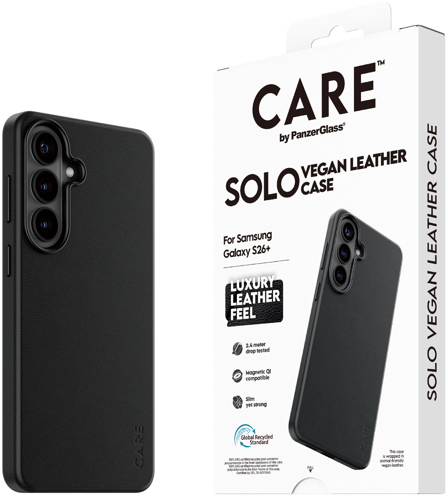 PanzerGlass CARE kryt Samsung Galaxy S26+ SOLO Qi čierna vegánska koža