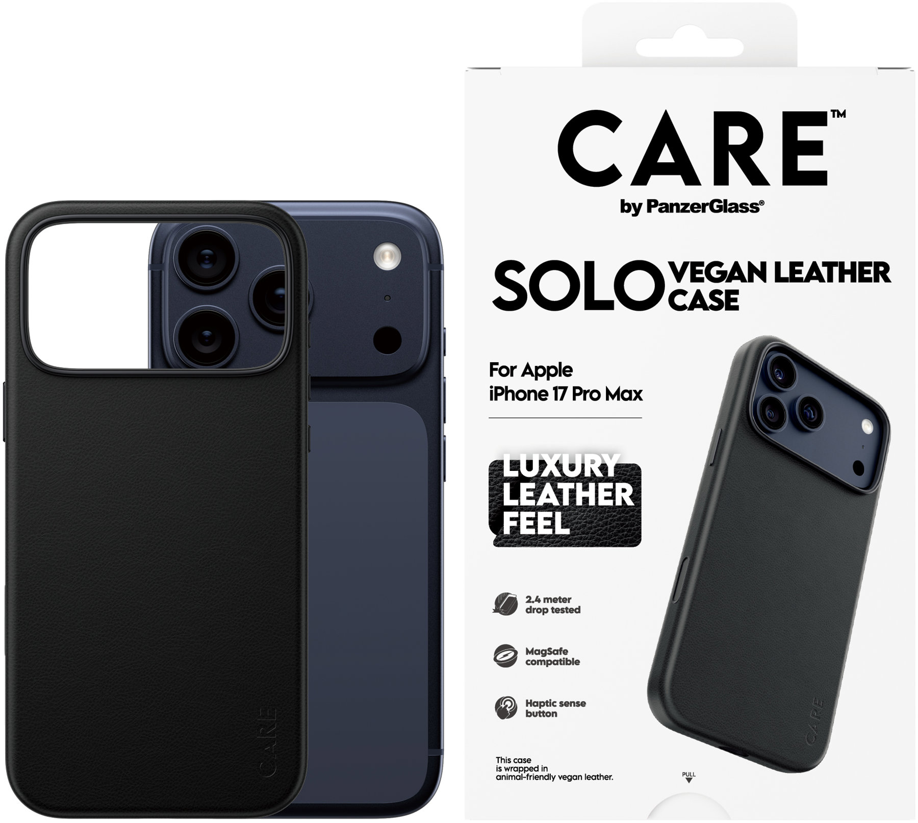 PanzerGlass CARE kryt Apple iPhone 17 Pro Max SOLO MagSafe čierna vegánska koža