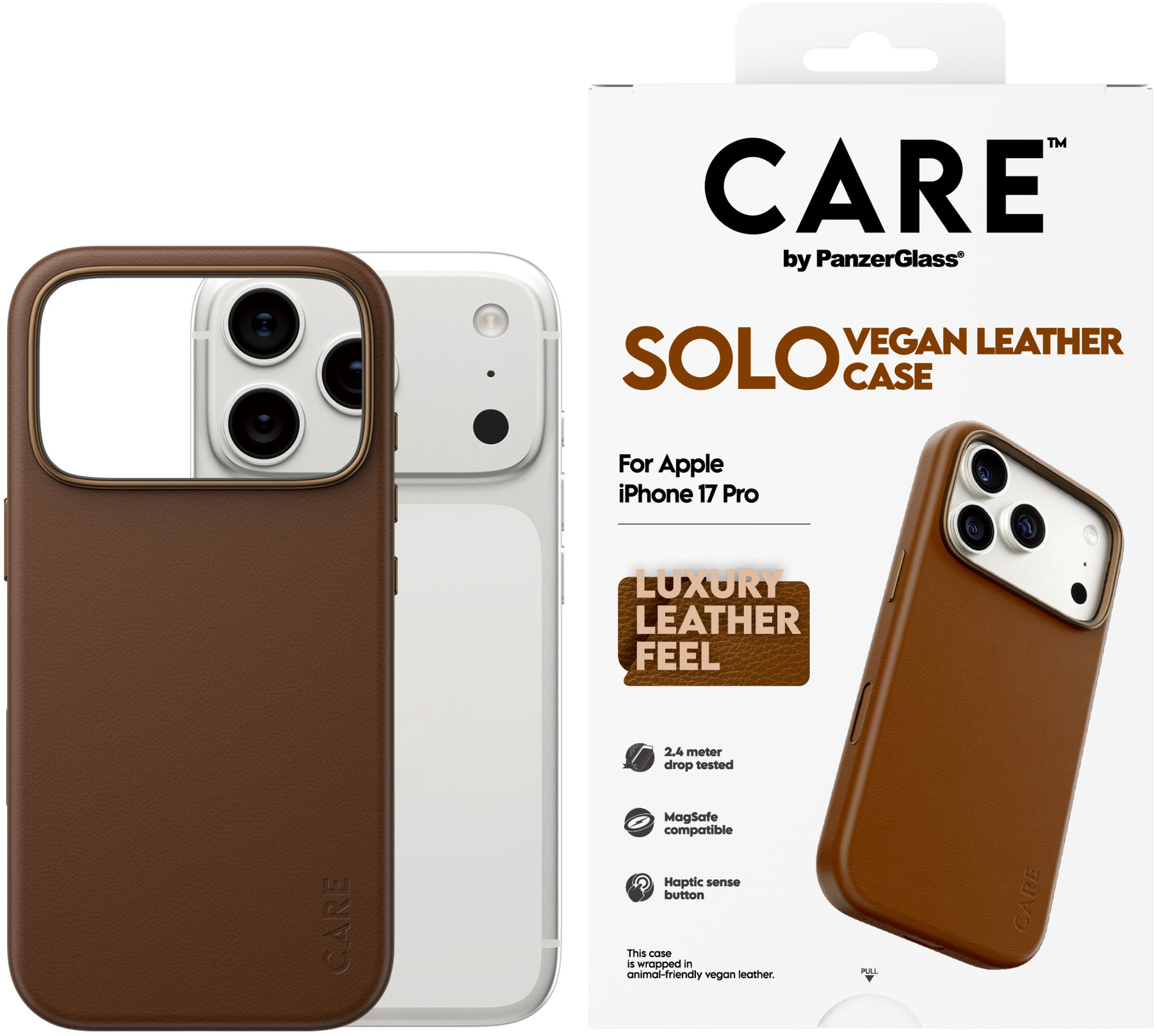 PanzerGlass CARE kryt Apple iPhone 17 Pro SOLO MagSafe hnedá vegánska koža