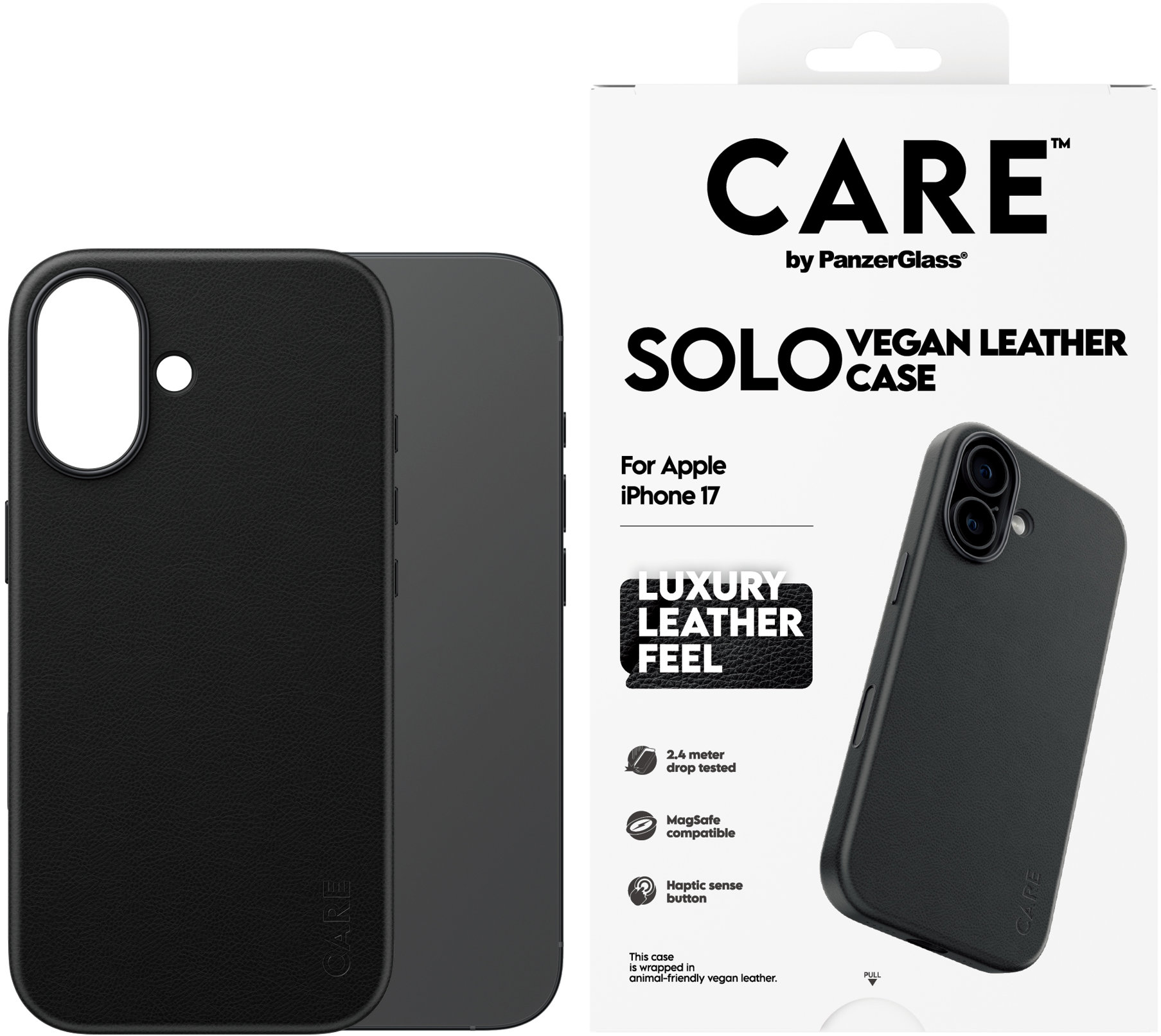 PanzerGlass CARE kryt Apple iPhone 17 SOLO MagSafe čierna vegánska koža