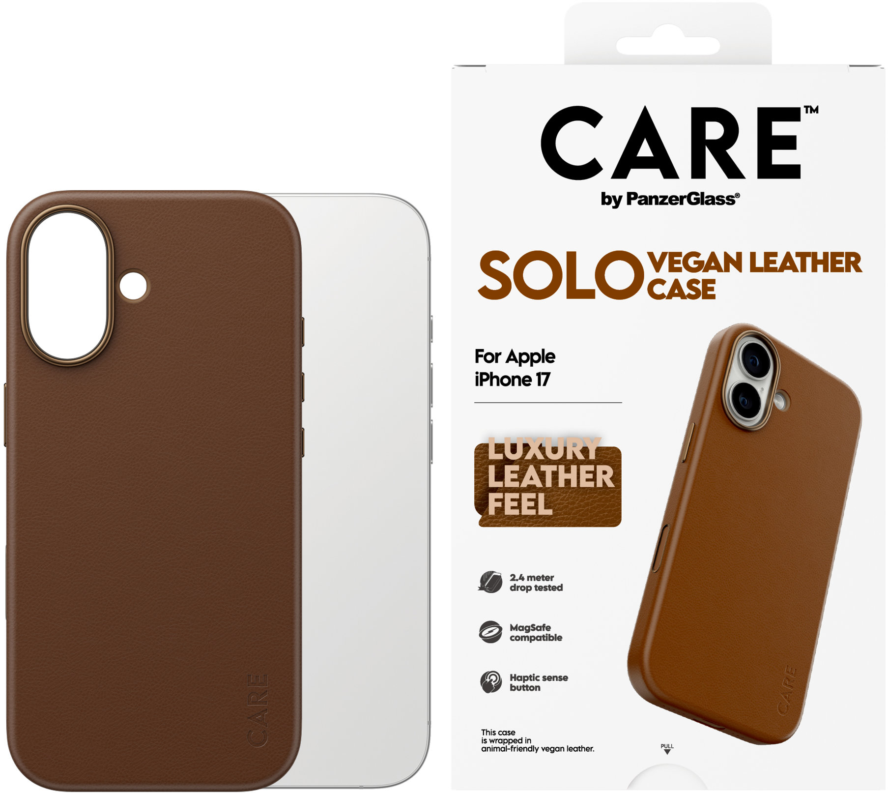 PanzerGlass CARE kryt Apple iPhone 17 SOLO MagSafe hnedá vegánska koža