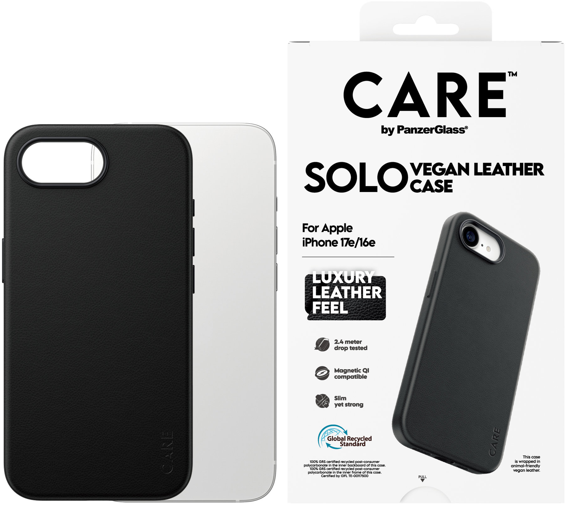 PanzerGlass CARE kryt Apple iPhone 17e/16e SOLO MagSafe čierna vegánska koža