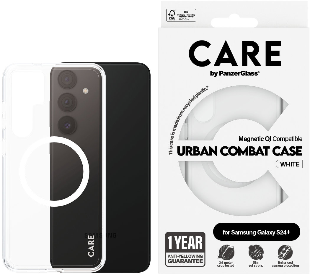 Kryt PanzerGlass CARE na Samsung Galaxy S24+ Urban číry/biely QI – 1 rok záruka na zožltnutie