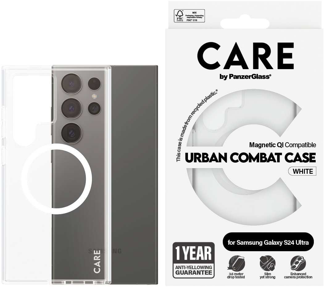 PanzerGlass CARE kryt Samsung Galaxy S24 Ultra Urban číry/biely QI – 1 rok záruka proti žltnutiu