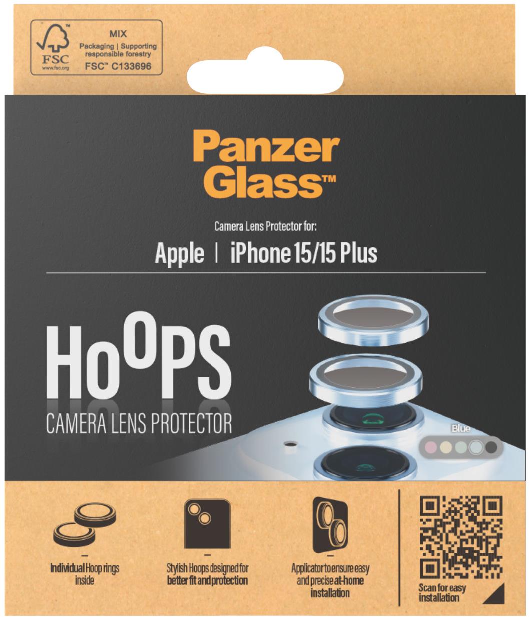 PanzerGlass HoOps Apple iPhone 15/15 Plus – krúžky na šošovky fotoaparátu – modrý hliník