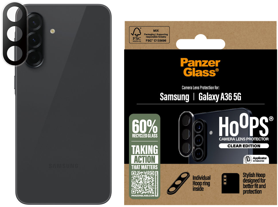 PanzerGlass Hoops Samsung Galaxy A36 5G číre ochranné krúžky na šošovky fotoaparátu