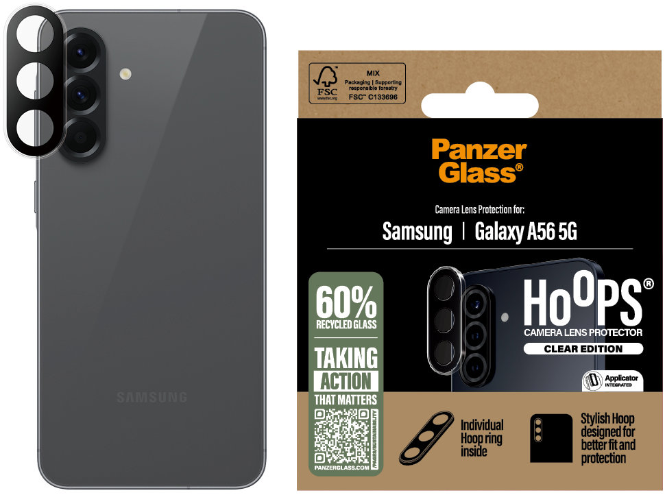 PanzerGlass Hoops Samsung Galaxy A56 5G číre ochranné krúžky na šošovky fotoaparátu