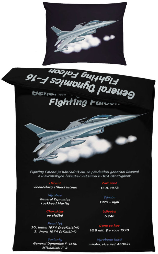 IMPAR Obliečky F16 Fighting Falcon, 140 × 200 cm + 90 × 70 cm