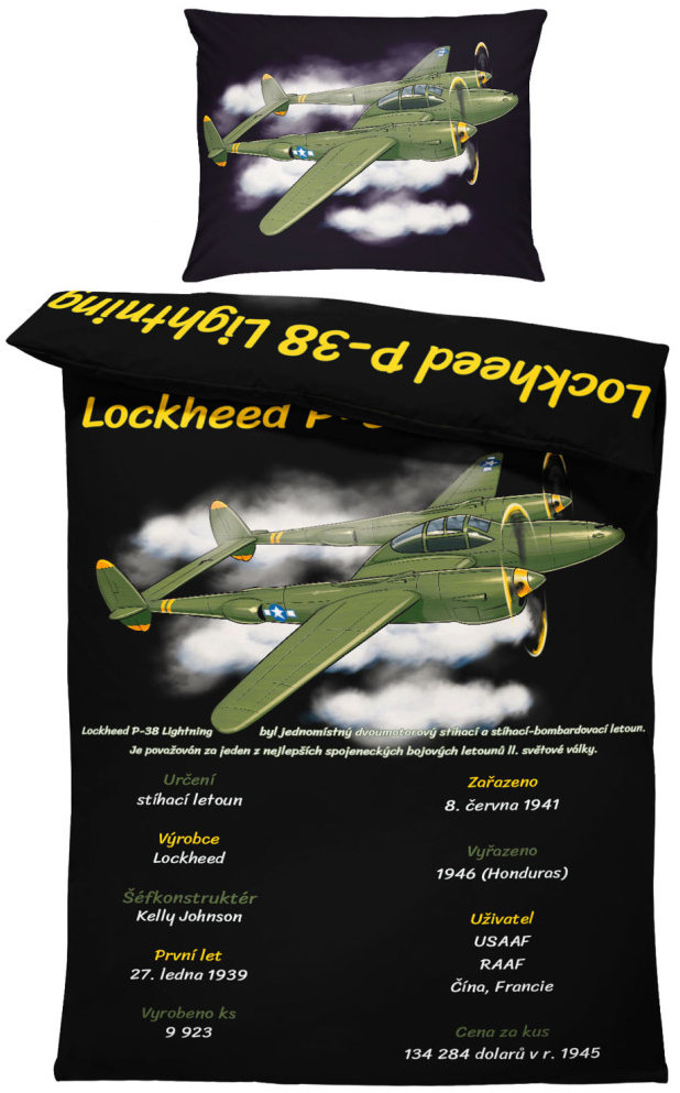 IMPAR Obliečky P38 Lightning, 140 × 200 cm + 90 × 70 cm