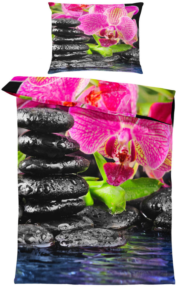 IMPAR Obliečky Orchidea s čiernymi kameňmi, 140 × 200 cm + 90 × 70 cm
