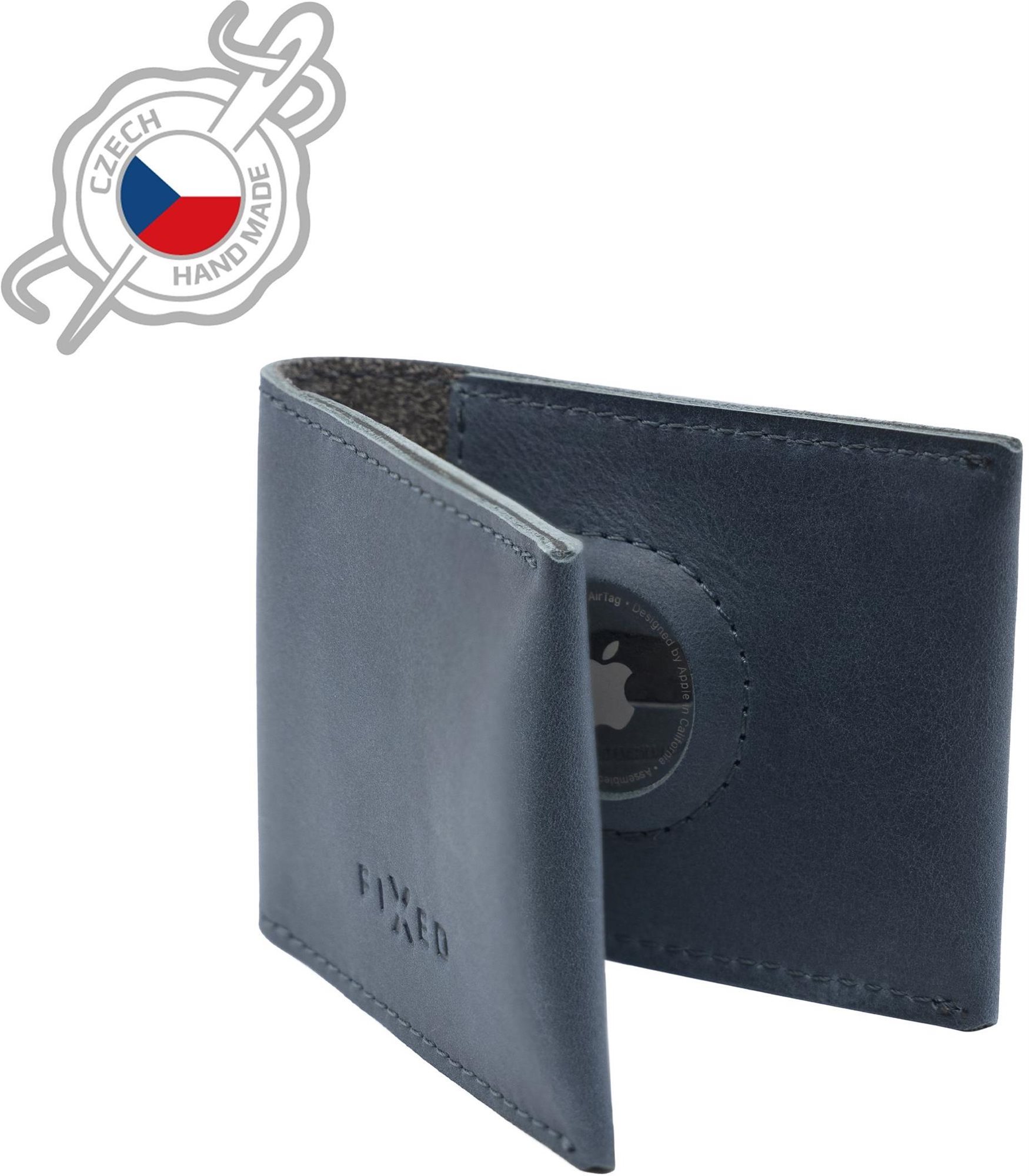 FIXED Wallet for AirTag z pravej hovädzej kože modrá