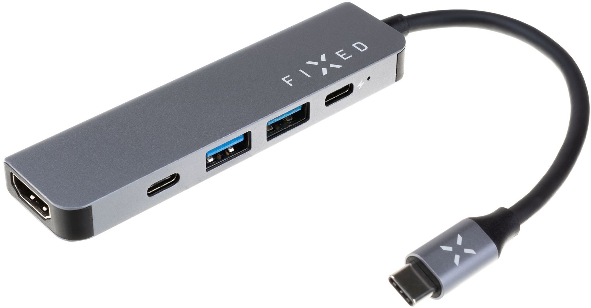 FIXED HUB Mini 5 v 1 s rozhraním USB-C pre notebooky a tablety sivý