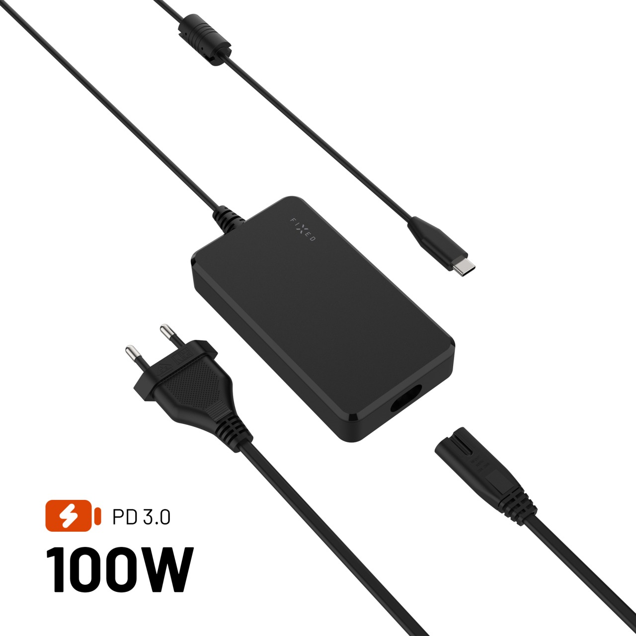 FIXED GaN nabíjací adaptér na notebooky s USB-C PD 3.0 100 W čierny
