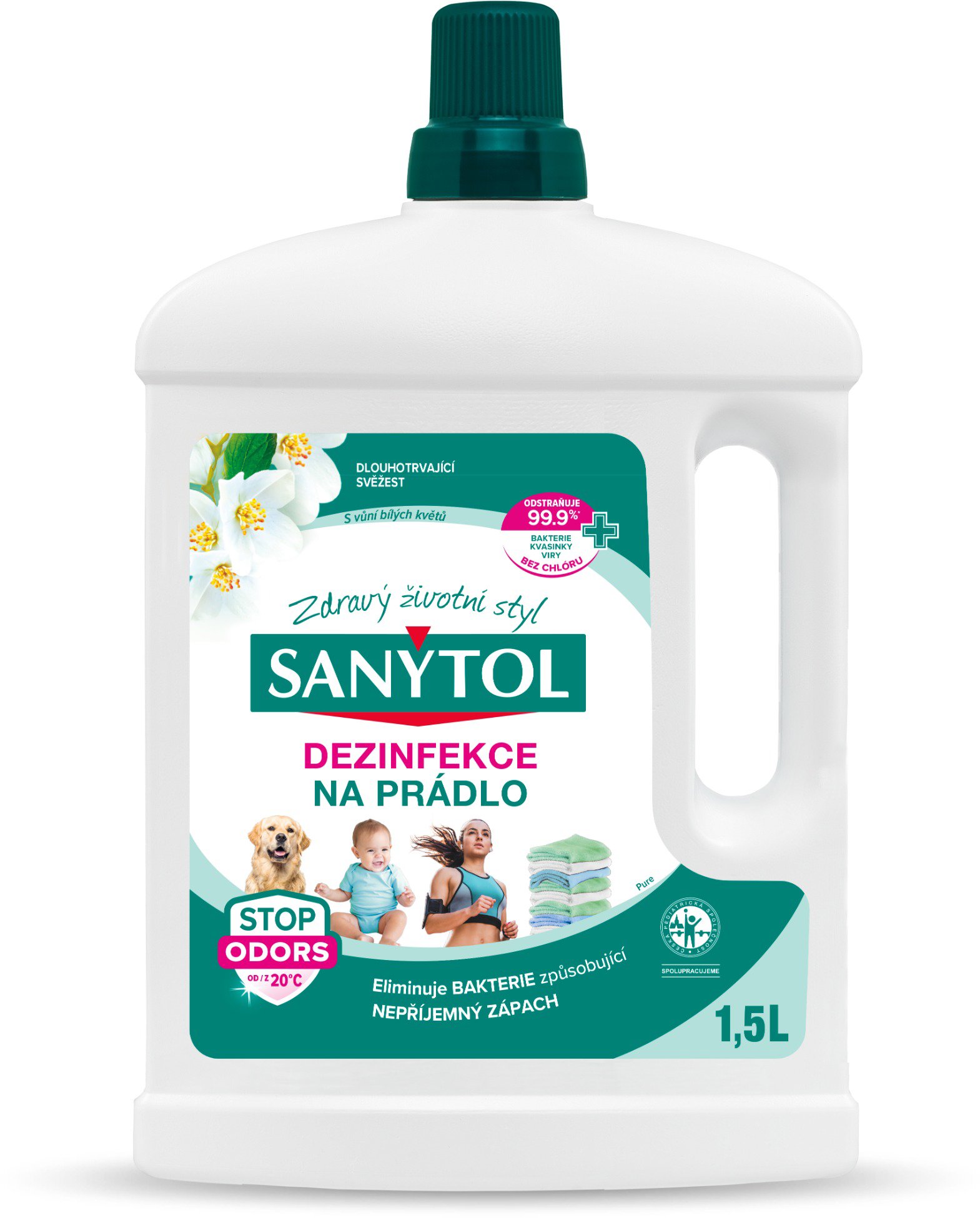 SANYTOL dezinfekcia na bielizeň s vôňou bielych kvetov 1,5 l (33 praní)