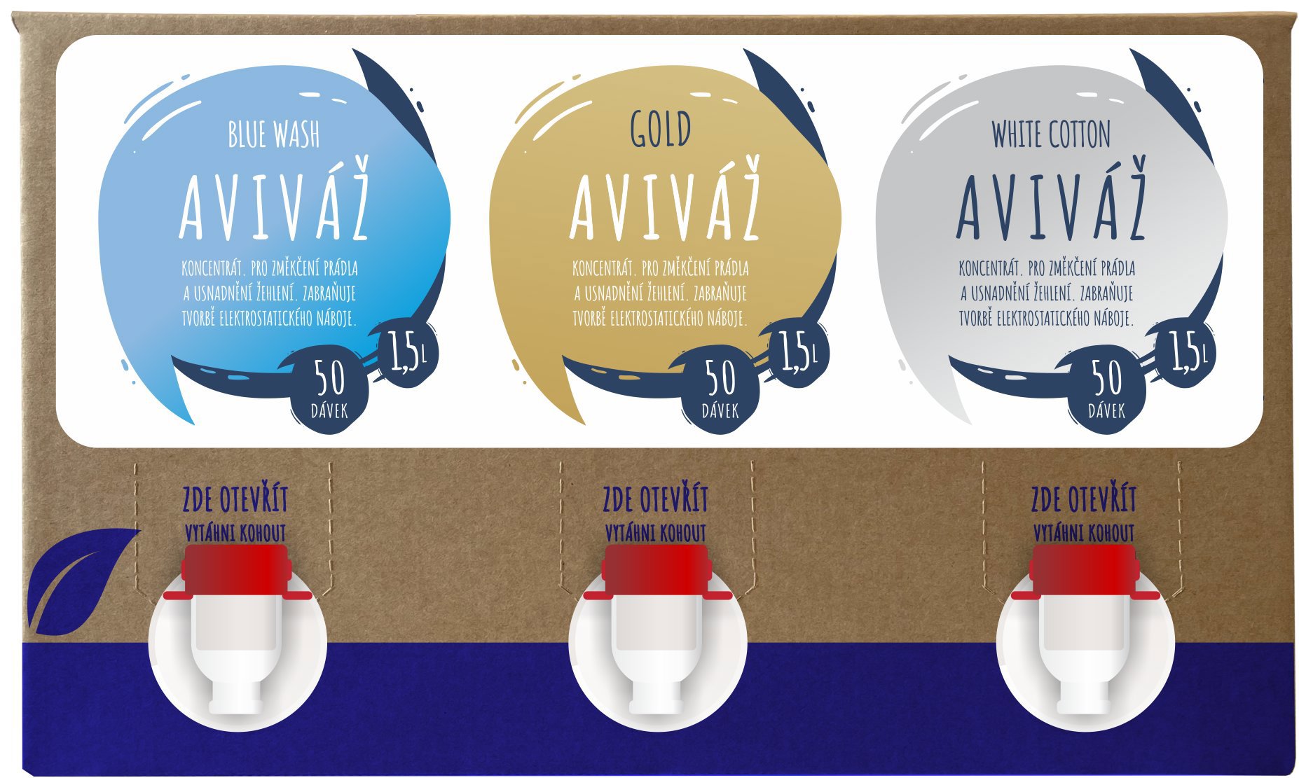 AlzaEco aviváže (Blue Wash, Gold, White Cotton) 3× 1,5 l (150 praní)