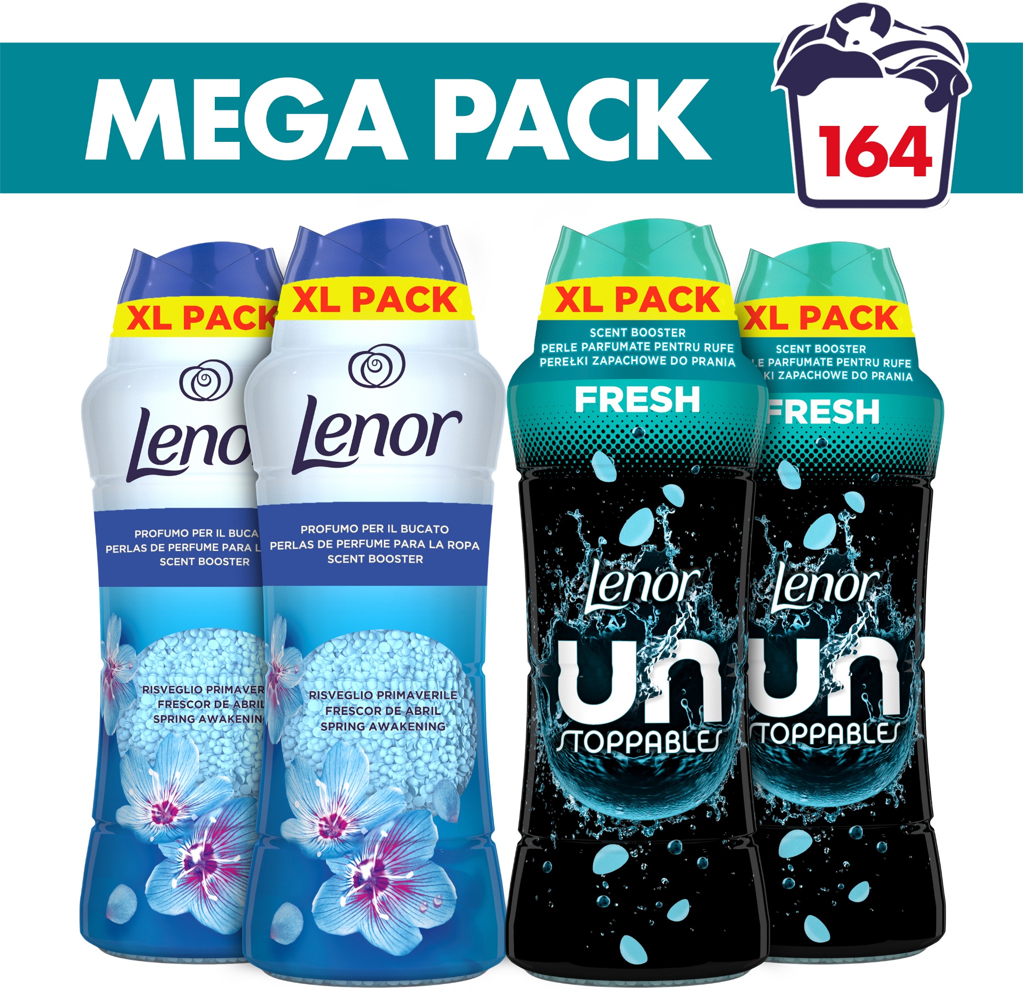 LENOR Spring Awakening 2× 495 g + Unstoppables Fresh 2× 495 g (164 praní)