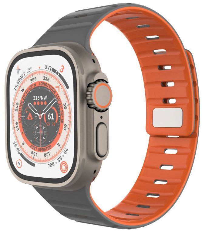 FIXED Silicone Magnetic Strap na Apple Watch 44/45/46/49 mm svetlosivý