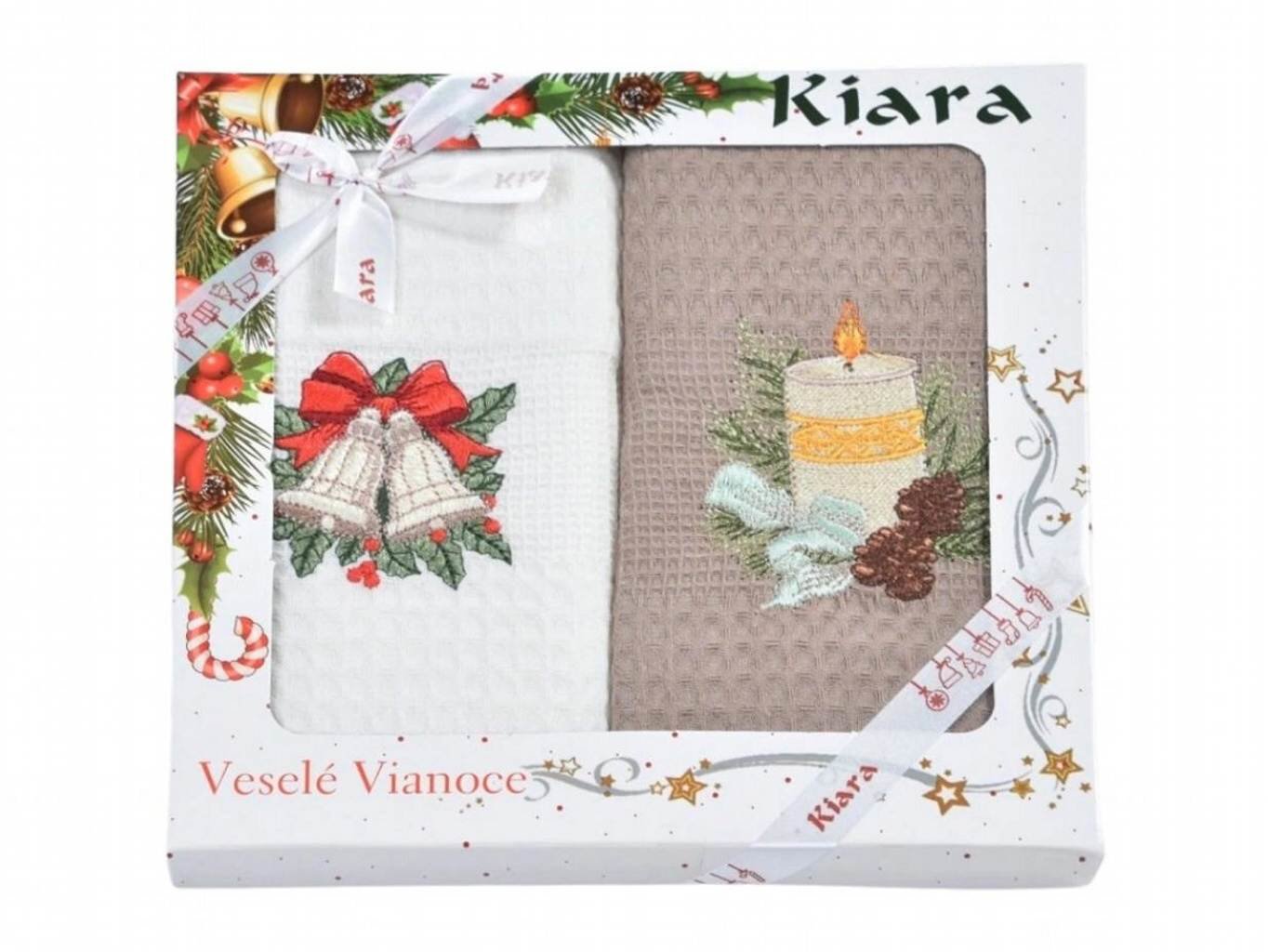 Praktik Darčeková kolekcia utierok 50 × 70 cm Vianočné zvončeky a sviečka, 2 ks