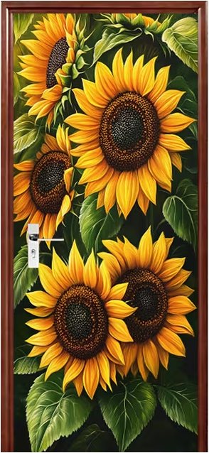 Predator Q1 Samolepiaca tapeta 2D na dvere, slnečnicové pole