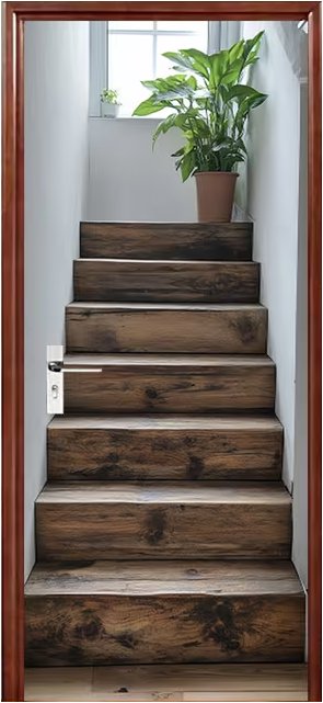 Predator Q1 Samolepiaca tapeta 2D na dvere, zelená rastlina schody