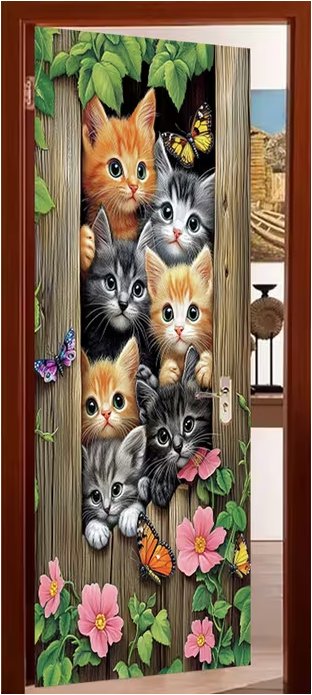 Predator Q1 Samolepiaca tapeta 2D na dvere, s mačiatkami