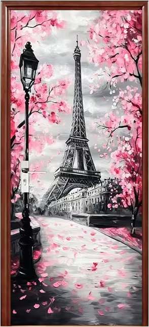 Predator Q1 Samolepiaca tapeta 2D na dvere, Eiffelova veža, jarné kvety