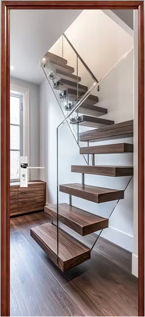 Predator Q1 Samolepiaca tapeta 2D na dvere, moderné schodisko, 77 × 200 cm