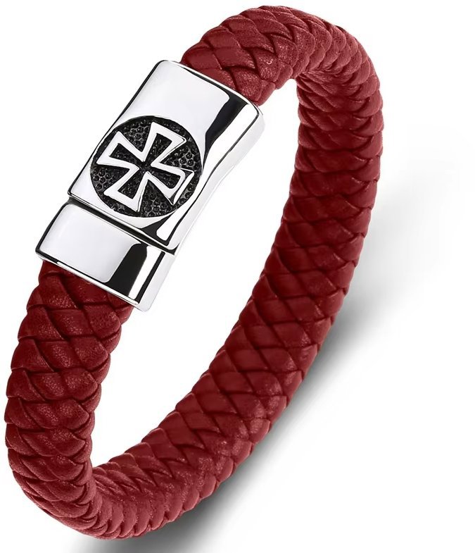 Predator Q1 Kožený náramok červený s krížom 23 cm