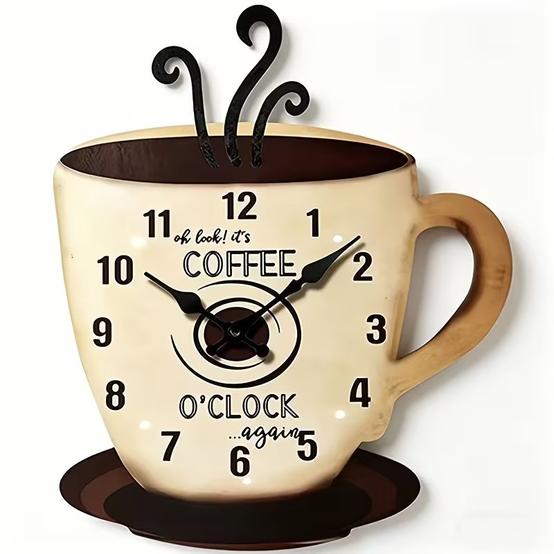 Predator Q1 Nástenné hodiny kávový O'Clock v tvare šálky kávy 23 cm × 28 cm