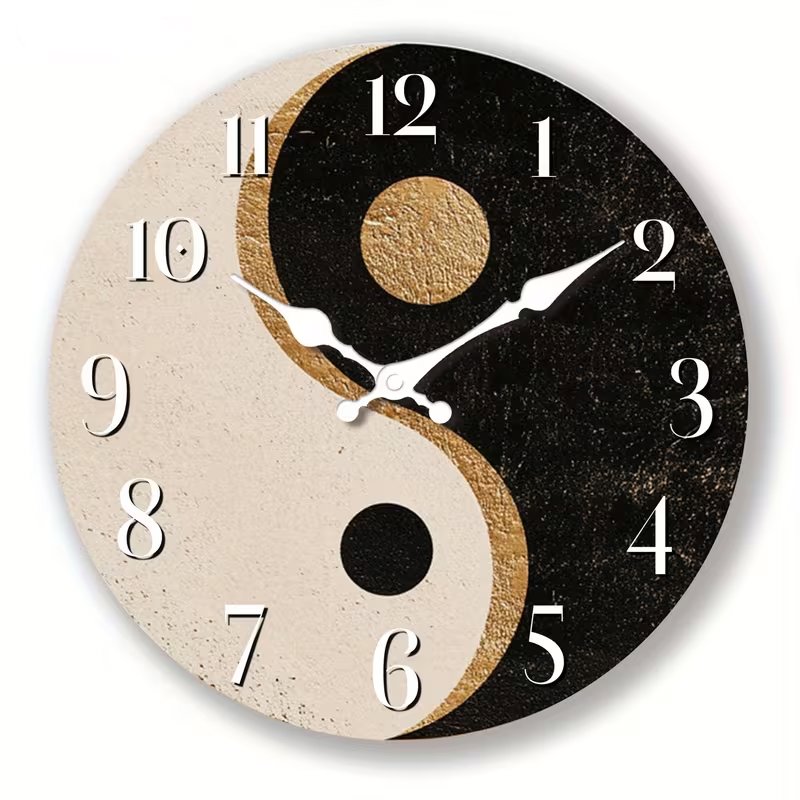 Predator Q1 Nástenné hodiny v retro štýle so symbolom Yin-Yang 30 cm × 30 cm